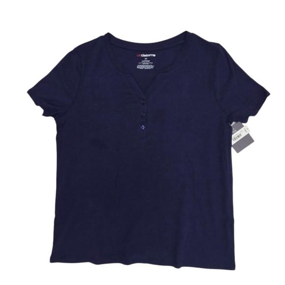 NWT Pajama Set Liz Claiborne XS Short Sleeve Tee Capris Pants Navy Blue Floral - Picture 3 of 12